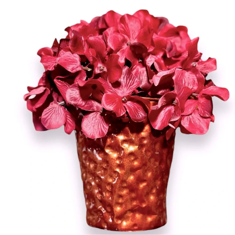 Burgundy Hydrangeas Artificial Flowers Silk Hydrangea Flower w Vase Floral Decor